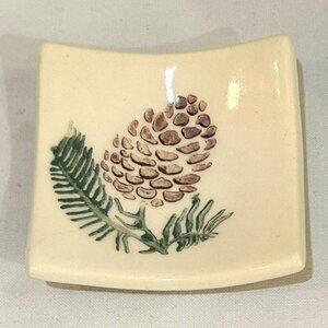 Lorna Hand Painted Pinecone Ceramic Mini Trinket Dish Square 2 5/8"